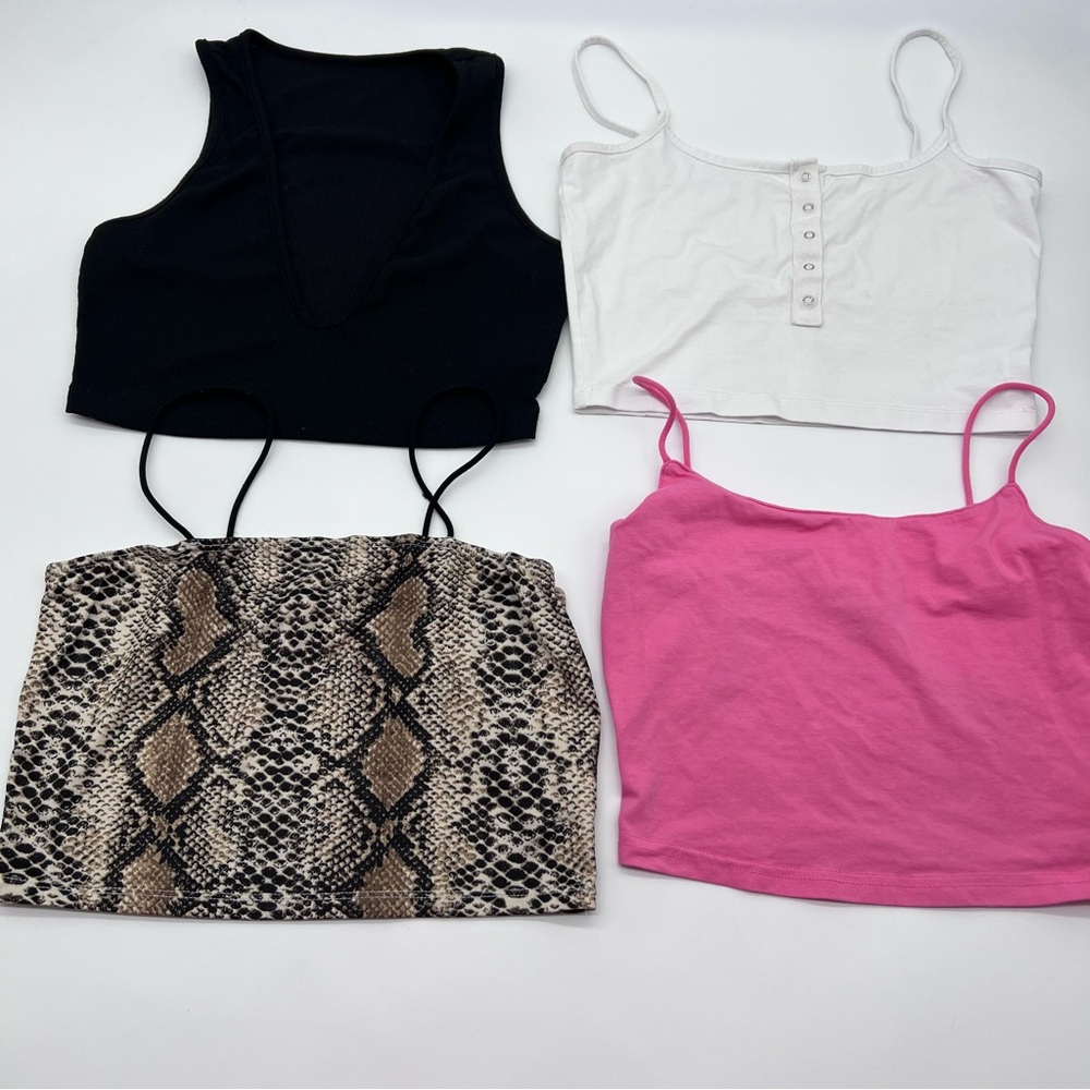 SHEIN Black and Pink Fitted Crop Tank Top
